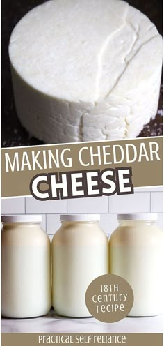 the poster for making cheddar cheese is shown in three different sizes and colors