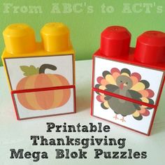 two thanksgiving themed legos with the words printable thanksgiving mega block puzzles