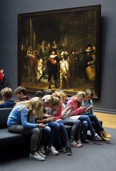 children sitting on couches in front of a painting with caption that reads, when technologies replace the communication we get