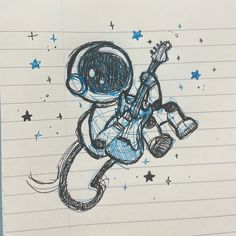 a drawing of an astronaut with a guitar