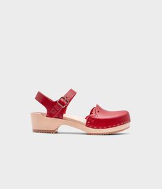 Milan clog sandals in red | Sandgrens Casual Red Open Heel Clogs, Red Leather Open Heel Clogs, Comfortable Red Slip-on Clogs, Red Slip-on Clogs With Wooden Heel, Red Slip-on Synthetic Clogs, Cork Sandals, Clog Sandals, Clog Heels, Wooden Clogs