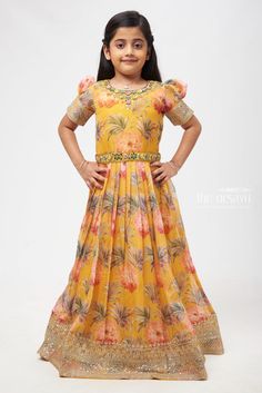 Elegant Churidar Anarkali Online | Festive Wear Anarkali Gown | The Nesavu – The Nesavu Organza Anarkali, Knife Pleats, Embellished Belt, Aari Embroidery, Anarkali Gown, Floral Print Design, Summer Celebration, Gowns For Girls, Festive Wear