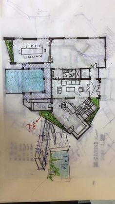 a drawing of a house that is in the process of being constructed with blueprints