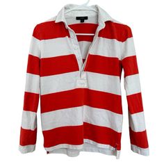 Women’s Xxs Striped Rugby Shirt White And A Bright Orangey-Red Never Worn 100% Cotton Womens Rugby, J Crew Women, Rugby Shirt, Fancy Dresses, Shirt White, Shirt Color, Rugby, Red White, Colorful Shirts