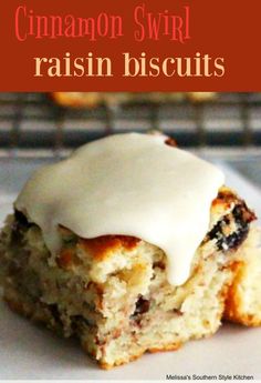 cinnamon swirl raisin biscuits with icing on top