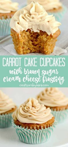 carrot cake cupcakes with brown sugar and cream cheese frosting