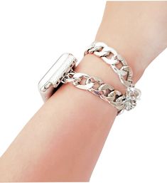 Super elegant and exquisite handmade chain link apple watch bracelet. Made to create a unique look to your favorite watch and make you feel special during all day and even night. The bracelet is made from gold plated brass chain links and decorated with gold plated details as round metal beads, chain extension and lobster claw clasp. PLEASE, MEASURE YOUR WRIST BEFORE ORDERING THE BAND. HOW TO MEASURE: Using a fabric tape measure, encircle the part of your wrist where you will be wearing your wat Metal Chain Link Ring As A Gift, Luxury Silver Jewelry With Chain Strap, Elegant Metal Apple Watch Band With Solid Link Construction, Luxury Chain Link Watch Band With Bracelet Strap, Elegant Silver Watch Bands With Extender, Elegant Chain Link Bracelet Watch Bands, Elegant Chain Link Bracelet Strap Watch Bands, Elegant Gold Metal Apple Watch Band, Silver Metal Chain Ring With Solid Link Construction