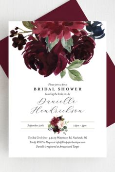 an elegant burgundy floral bridal shower card