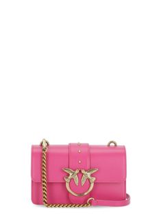 Fuchsia Pinko smooth leather shoulder bag for woman 
One main flap compartment with magnetic fastening 
Removable metal shoulder strap 
Golden studs 
One internal welt pocket with zip fastening 
Visible top stitches Pink Shoulder Bag, Bag Shoulder, The List, Welt Pocket, Smooth Leather, Mini Bag, Leather Shoulder Bag, First Love, Shoulder Strap