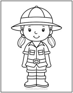 a girl wearing a fireman's uniform coloring page