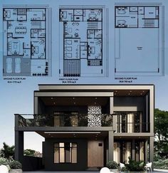 three story house plans with different levels and floor plans for each room in the house