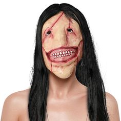 PRICES MAY VARY. Creepy: This scary mask has an irregular face shape, a devilish grin, a scarred face, long flowing black hair. Do you feel the fear? Each design is carefully crafted for a realistic effect Visibility & Breathability: The eye portion of this halloween mask for adults is empty, providing a good field of vision, allowing you to see anything clearly and breathe freely Material: This creepy Halloween mask is made of natural latex.Note: Please leave the mask for 2-3 before wearing it Scarred Face, Mask Creepy, Realistic Costumes, Mask Horror, Mask For Halloween, Demon Mask, Halloween Costume Props, Devil Mask, Monster Mask