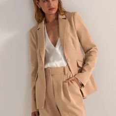 Just Purchased This Jacket, Excellent Brand New Condition Unfortunately A Little Too Small For Me. Elegant Khaki Outerwear For Business Casual, Elegant Beige Blazer With Pockets, Elegant Khaki Business Casual Outerwear, Fitted Chic Khaki Blazer, Elegant Neutral Outerwear With Suit Collar, Elegant Khaki Blazer For Office, Chic Khaki Blazer For Work, Elegant Khaki Blazer For Spring, Favorite Daughter