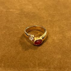 Ship from uk  Mint condition Size: EU | 52 UK | L US | 5 3/4 Material: gold plated metal, rhinestone Made in Germany Modern Gold Oval Ruby Ring, Modern Oval Gold Ruby Ring, Modern Oval Ruby Ring In Gold, Modern Gold Ruby Ring For Anniversary, Gold Ruby Ring With Vs Clarity, Oval Ruby Ring With Diamonds In Gold, Gold Ruby Ring With 17 Jewels For Anniversary, Oval Ruby Rings In Gold, Formal Gold Ruby Birthstone Ring