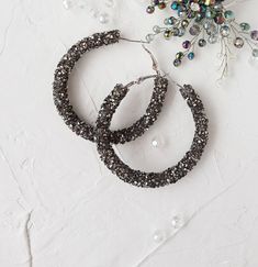 "More sparkle bling hoop earrings here https://etsy.me/3faGOh9 Stylish gray and silver color sparkle rhinestone hoop earrings! New jewelry trend - statement bright, shiny bold hoop earrings. This studs are very comfortable. ♥ SIZE Earrings are approximately - 2.2\" - 1.4\" - 1.1\" ♥ 100% handmade ♥ Packed in gift box ♥ Very light ♥ READY TO SHIP!! Advice on use and care * Never wear any jewelry while bathing or showering. Chlorine can cause damage. Please do not swim and did not take a shower in Sparkle Hoop Earrings, Rhinestone Hoop Earrings, Dance Earrings, Pageant Earrings, Hoop Earrings Large, Homecoming Dance, Prom Earrings, Big Hoop Earrings, Crystal Hoop Earrings