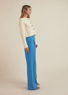 Everyone’s favorite. (Hence, the name.) These tailored, best-selling beauties have a fluid wide-leg silhouette with a high waist and front pleats. Crafted from a lightweight blend-suiting fabric with front pockets and a relaxed fit, these French Blue trousers stand tall on their own and look especially great when paired with The Caroline Cardigan and The Athena Bustier.74% Polyester, 22% Rayon, 4% ElastaneRise: 12 3/4"Inseam: 34"Megan is 5'10" wearing size 2Video: Misia is 5' 10" wearing a size Restaurant Game, Work Capsule, Coverup Swimsuit, Capsule Wardrobe Work, Suiting Fabric, Fantasy Closet, Childrens Hats, Fitted Cardigan, Blue Trousers