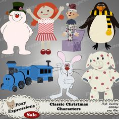 christmas clipart set with cute animals and snowmen in different outfits, including penguin, polar