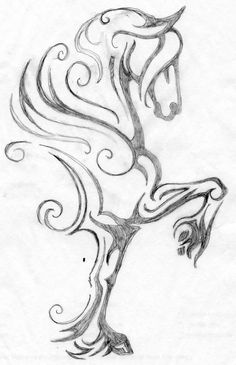 a drawing of a horse's head with swirly lines on the back and sides