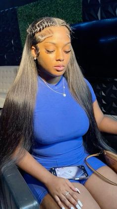 Two Braid Lace Front Wig, Black Human Hair Wigs, 2 Braid Wig Hairstyles, Straight Wig Hairstyles Black Women Middle Part, Straight Hair Wig Hairstyles, Wig Install Hairstyles Straight Hair, Straight Wig Hairstyle Ideas, Straight Lace Hairstyles, Middle Part Wig Styles