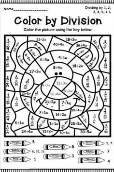 the color by division worksheet for students to learn how to solve fraction numbers