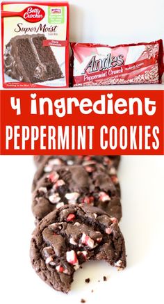 chocolate peppermint cookies are on display with the words, ingredients and instructions to make them