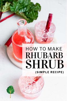 two glasses filled with rhubarb shrub on top of a white plate