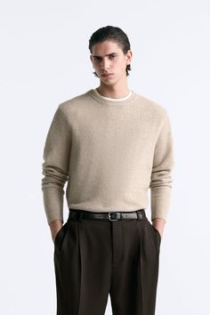 WOOL BLEND SWEATER - Sand | ZARA United States Classic Fine Knit Polo Sweater For Spring, Classic Beige Sweater With Ribbed Collar, Beige Knit Polo Sweater For Workwear, Fine Knit Crew Neck Polo Sweater For Work, Fine Knit Polo Sweater For Work With Crew Neck, Fine Knit Polo Sweater For Work, Spring Workwear Polo Sweater, Casual Cashmere Polo Sweater For Spring, Fine Knit Polo Sweater For Spring Workwear