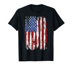 an american flag t - shirt with grungy paint on the front and back