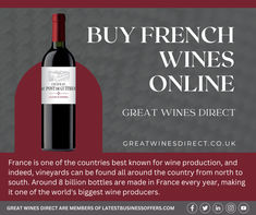 a bottle of wine with the words buy french wines online great wines direct on it