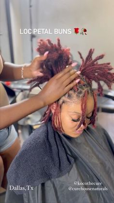 Hairstyles For Locs Updo, Short Locs Hairstyles Updo Up Dos, Loc Styles Pedals, Petal Buns On Locs, Loc Petal Bun On Short Locs, Two Loc Petal Buns, Pincurl Locs, Petal Buns On Short Locs, Pedal Bun On Short Locs