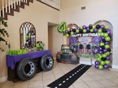 Grave Digger Monster Truck party Grave Digger Party Ideas, Simple Monster Truck Party, Monster Jam Backdrop Ideas, Grave Digger Birthday Party Invitations, Monster Trucks 3rd Birthday Party, Monster Trucks Birthday Party Ideas, Grave Digger Pinata