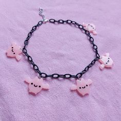 pastel goth pink black bat charm necklace choker y2k egirl punk decora lolita jewelry black spider fairy kei bow j-fashion cute Spider Fairy, Y2k Egirl, 90s Choker, Aesthetic Edgy, Goth Ring, Pastel Punk, Pastel Necklace, Pink Goth, Fleece Hats