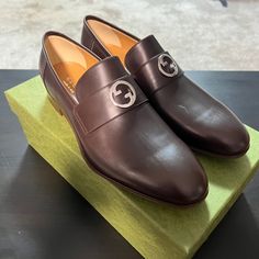 This Is A Brown Leather Gucci G Logo Loafer Size Us 11.5 New With Box, Been Tried On Excellent Condition, Any Questions Ask Brown Leather Loafers, Gucci Shoes, Leather Loafers, Loafer Shoes, Brown Leather, Loafers, Men's Shoes, Slip On, Gucci