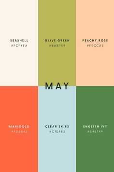 many different colors are shown with the words may on them in black, white, green, and orange