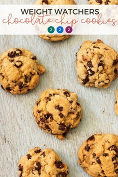 chocolate chip cookies on a baking sheet with text overlay reading weight watchers chocolate chip cookies