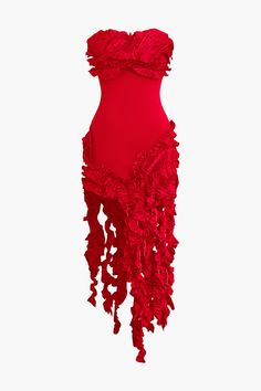 679884e0-c920-40ae-a3fb-dedaa936e2542.jpg Birthday Dress Pink Veaul, Red Birthday Dress, Ruffle Bottom Dress, Strapless Midi Dress, Dinner Outfits, Mood Board Fashion, Red Midi Dress, Night Out Dress, Vacation Dresses