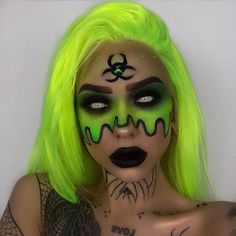 Horror Smink, Green Hair Wig, Lace Front Short, Bob Length, Fantasy Make-up, Wigs Color, Halloween Make-up Looks