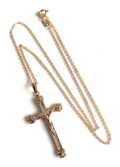 "Vintage Style Cross Necklace Beautiful vintage style big crucifix 18k gold plated with a Jesus Christ silhouette surrounded by micro pave cubic zirconia encrusted stones. A delicate 18K gold plated chain accompanies this beautiful crucifix. It could be a perfect accessory for a bride or as a Christmas, Birthday or any Christian Celebration gift. Details: Cable chain length 17.5\" inches or 44 cm The cross measures 0.9 x 1.6 inch / 2.3 x 4 It is carefully shipped in a beautiful organza pouch, bu Cross Accessories, Vintage Cross Necklace, Big Cross, Cross Choker, Crucifix Necklace, Organza Pouch, Catholic Gifts, Wedding Jewellery Necklace, Beaded Accessories