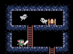 an old - school video game with a ladder going up the hill to another platform