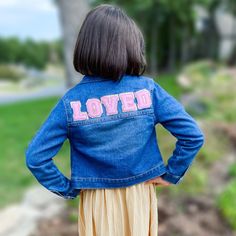 "This girls \"loved\" jacket is perfect for any girl who loves to show her personality.  The embroidery patches make it extra special, and the unique design will make everyone want to take a look.  It's the perfect gift for any girl who loves to stand out from the crowd. The jacket is made of cotton, recycled polyester, and spandex (giving it a perfect slight stretch) and features a cute monogram on the front.  It is also machine washable, so you can keep it clean and fresh. This is a great gift Jacket Embroidery, Her Personality, Kids Jackets, Unique Jackets, Gifts Fo, Embroidery Patches, Girls Jacket, Etsy Fashion, Kids Jacket