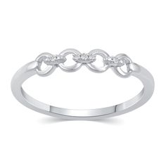 Make your chic taste known with this stackable diamond three-piece ring set. Crafted in sterling silver, one three-stone band features a bezel-set diamond flanked by prong-set diamonds - all set atop a beaded shank. Another look shimmers with dainty diamond-lined connectors between open circle-shaped "links". A fun geometric design, kite shapes and diamond-touched circles alternate along the final ring. Captivating with 1/10 ct. t.w. of diamonds and a bright polished shine, this set is ready to style your way. Necklace Extender, Stacking Ring Set, Three Rings, Bezel Set Diamond, Diamond Chain, Jewelry Repair, Diamond Stone, Three Piece, Three Stone