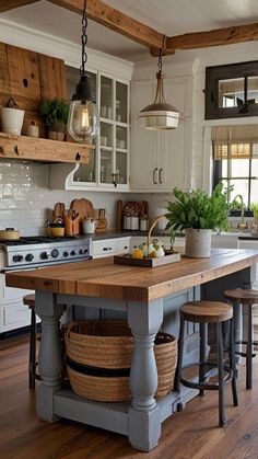 a large kitchen with an island in the middle