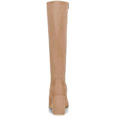 Elevate your style with these stunning knee-high boots, featuring a covered block heel that adds a touch of sophistication to any outfit. The classic rounded toe and convenient side zipper make them both stylish and practical. These versatile boots can be dressed up or down, making them perfect for any occasion. The vamp is made of faux suede and the outsole is made of rubber, while the heel is made of ABS, providing durability and comfort. With a heel height of 3 1/8 inches, a shaft height of 1 Beige Knee-high Heeled Boots With Wide Calf, Beige Ankle-high Boots With Reinforced Heel, Brown Knee-high Boots With Block Heel And Medium Width, Beige Knee-high Boots Medium Width, Beige Ankle-high Boots With Zipper Closure, Western Dress With Boots, Rubber Boot, Toe Shoes, How To Stretch Boots