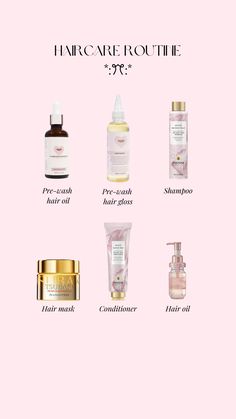 Minimalist Hair Products, Pink Haircare Aesthetic, Hair Care Guide, Haircare Products Aesthetic, Pink Hair Care, Haircare Routines, Pink Selfcare, Hair And Skin Vitamins, Money Affirmation