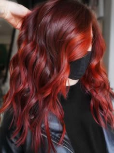 Red On Red Highlights, Curly Red Hair Balayage, Red Hair For Spring, Dark Red Copper Hair Color, 2024 Red Hair Trends For Women, Bright Red Balayage Hair, Fun Red Hair Color Ideas, Dark Red Ombre Hair, Red And Copper Hair