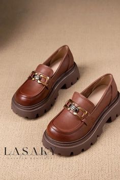 Lasaky - Premium Authentic Leather Loafers with Durable Soles in Classic Vintage Design Brown Platform Loafers With Textured Sole For Office, Brown Platform Loafers With Lug Sole And Round Toe, Brown Round Toe Loafers, Brown Lug Sole Loafers For Fall, Brown Loafers With Lug Sole For Fall, Brown Round Toe Loafers For Office, Brown Platform Loafers With Lug Sole, Trendy Brown Loafers With Lug Sole, Brown Moccasins With Lug Sole And Round Toe