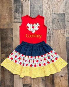 Back To School Personalized Outfit Playful Fitted Red Tops, Fitted Red Tops For Playtime, Playful Red Tops For School, Playful Fitted Tops For School, Fitted Tops For School, School Skirt Outfits, Back To School Skirt, Back To School Accessories, Paint Splatter Dress