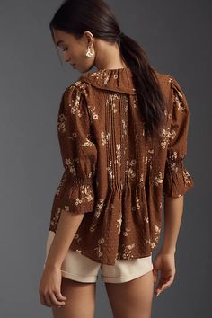 By Anthropologie Ruffled Pin-Tuck Button-Front Blouse | Anthropologie