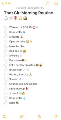 Morning Routine List Ideas, Checklist Morning Routine, Cute Morning Routine List, How Many Cups Of Water A Day, 9:30 Am Morning Routine, Morning Routine Black Teenage Girl, 5 Am That Girl Morning Routine, That Girl 6am Morning Routine, Morning Routines School