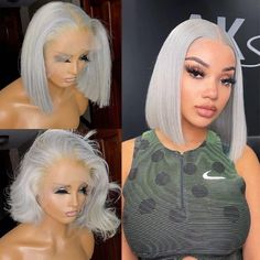 PRICES MAY VARY. 【13x4 HD Transparent Lace Front Wig Lace Size】:180% density 13x4 HD Transparent Lace Front Wig Human Hair. 13x4 lace area supports center and side sections. It's more natural when you put it on, no smell, no shedding, no tangles. Soft, elastic, breathable and durable lace material makes it more comfortable. 【Glueless Wig Human Hair Pre-Pull Cap Size】: Ear-to-Ear HD Clear Lace Front Wig, Bleached Knot and Pre-Pull Natural Hairline, Gives you a more natural hairline than closed wi Gray Human Hair Wigs For Women, Gray Hair Wigs For Black Women, Gray Bob Wig, Gray Bob Black Women, Grey Bob Hairstyles Black Women, Silver Bob Wig, Gray Wigs For Black Women, Silver Bob, Gray Bob